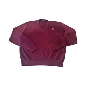 Vtg McBriar Made In USA Burgundy Vneck Soft Acrylic Burger King Merch Sweater